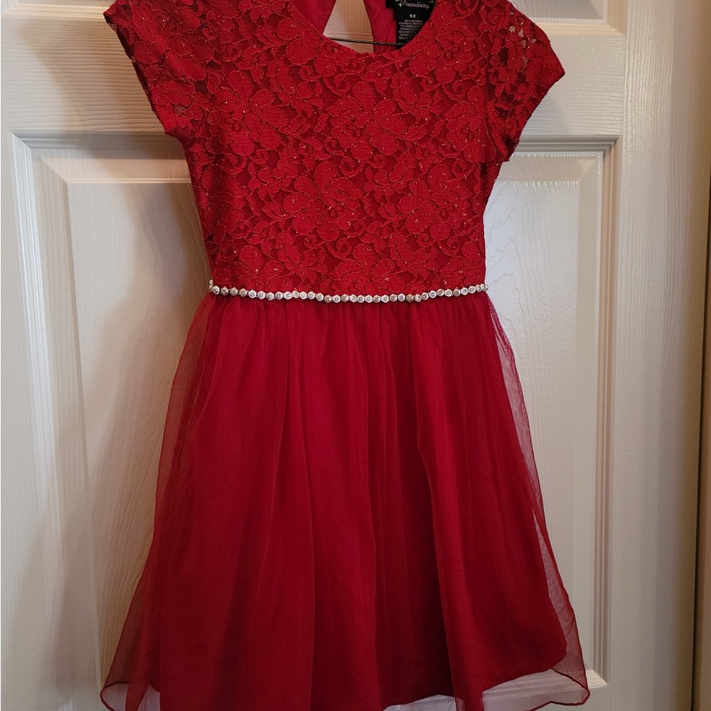 Xhilaration Red Lace Kids Dress with Pearl Trim